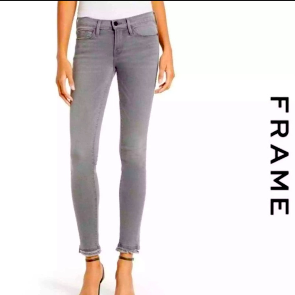 FRAME Denim Le Skinny de Jeanne jeans, gray, raw hem, size 26.
